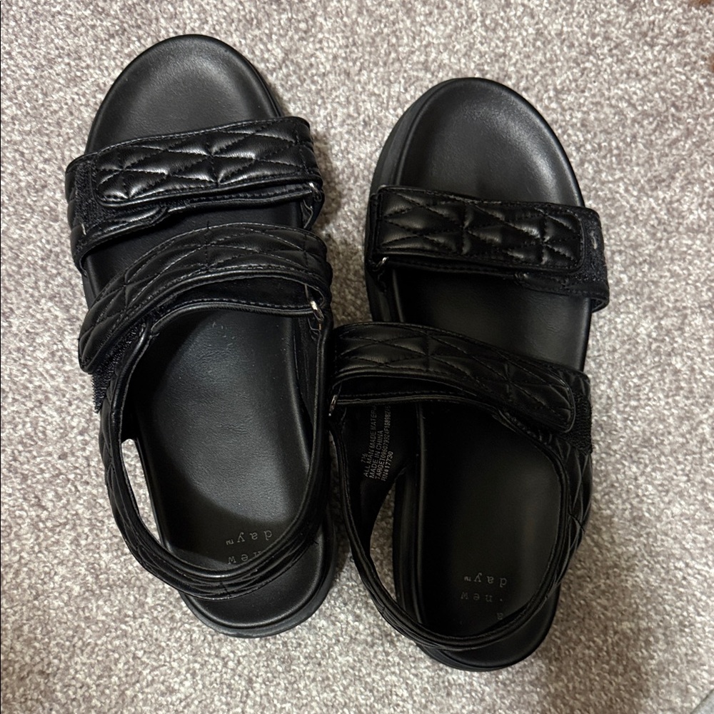 a new day Black Quilted Velcro Strap Sandals for Women